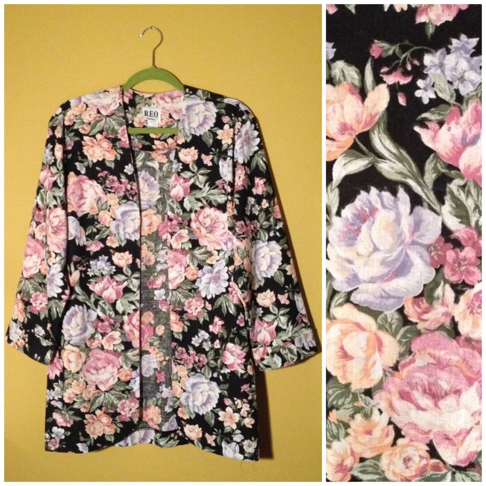 Vintage 90s Retro Linen Floral Blazer Union Made